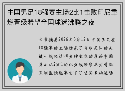 中国男足18强赛主场2比1击败印尼重燃晋级希望全国球迷沸腾之夜 中国男足18强赛主场2比1击败印尼重燃晋级希望全国球迷沸腾之夜